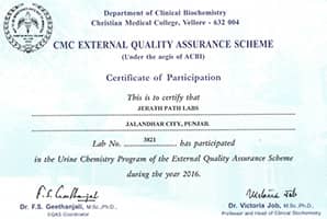 Quality Assurance Certificate from Jerath Path Labs -Get Accurate Allergy and Other Test Results